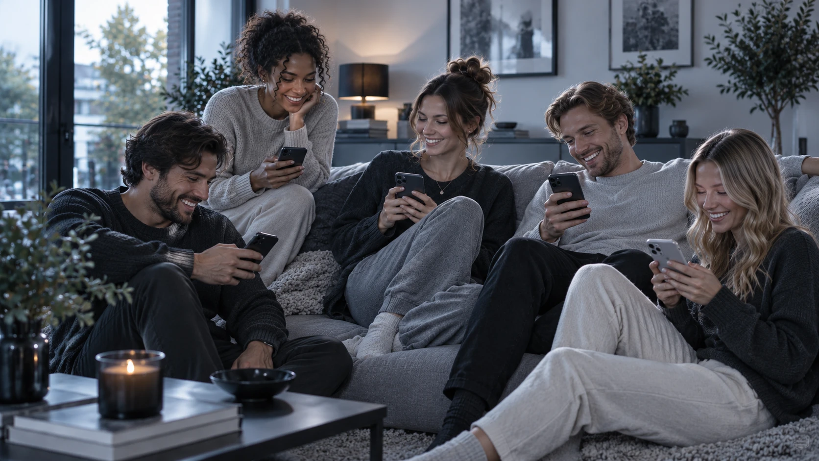 Freunde buchen gemeinsam auf ihren Smartphones